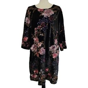 Beige By ECI Black Velvet Floral Embroidered Dress Size 12 Dark Cottagecore